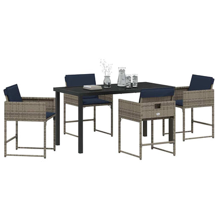 Garden Dining Set with Cushion 5 pcs Grey Poly Rattan