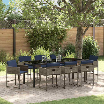 Garden Dining Set with Cushion 9 pcs Grey Poly Rattan