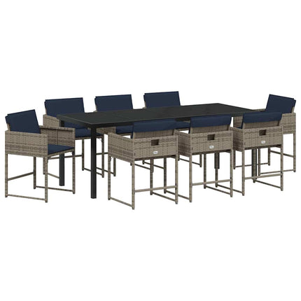 Garden Dining Set with Cushion 9 pcs Grey Poly Rattan