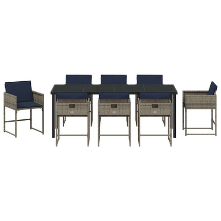 Garden Dining Set with Cushion 9 pcs Grey Poly Rattan