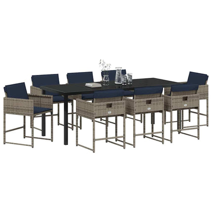 Garden Dining Set with Cushion 9 pcs Grey Poly Rattan