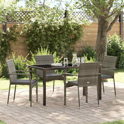 Garden Dining Set with Cushion 5 pcs Grey Poly Rattan
