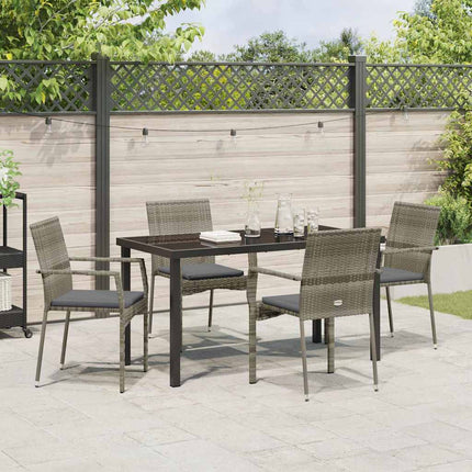 Garden Dining Set with Cushion 5 pcs Grey Poly Rattan
