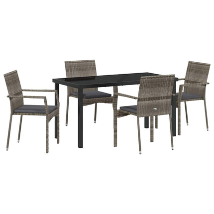 Garden Dining Set with Cushion 5 pcs Grey Poly Rattan