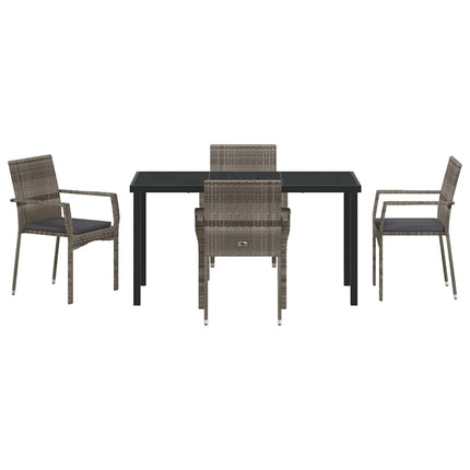 Garden Dining Set with Cushion 5 pcs Grey Poly Rattan