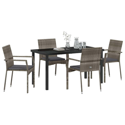 Garden Dining Set with Cushion 5 pcs Grey Poly Rattan