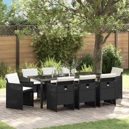 Garden Dining Set 9 pcs Black Poly Rattan