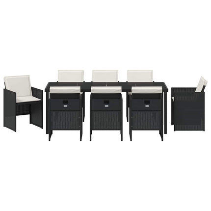 Garden Dining Set 9 pcs Black Poly Rattan