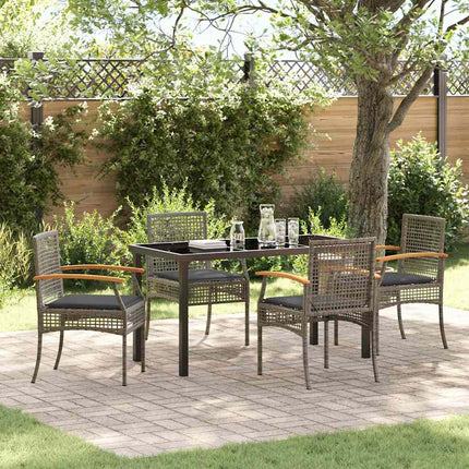 Garden Dining Set with Cushion 5 pcs Grey and Black Rattan