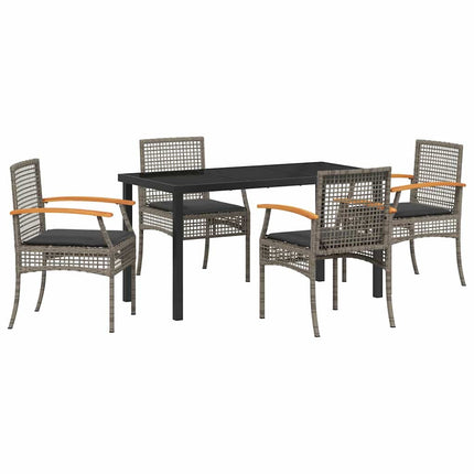 Garden Dining Set with Cushion 5 pcs Grey and Black Rattan