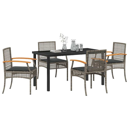 Garden Dining Set with Cushion 5 pcs Grey and Black Rattan