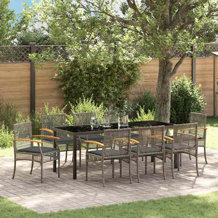 Garden Dining Set with Cushion 9 pcs Grey and Black Rattan