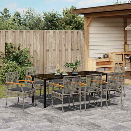 Garden Dining Set with Cushion 9 pcs Grey and Black Rattan