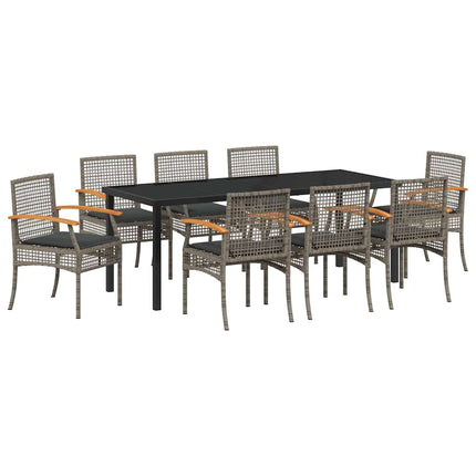 Garden Dining Set with Cushion 9 pcs Grey and Black Rattan