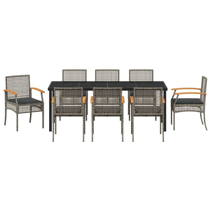 Garden Dining Set with Cushion 9 pcs Grey and Black Rattan