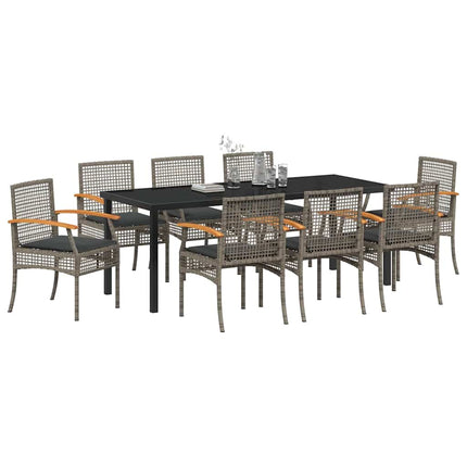 Garden Dining Set with Cushion 9 pcs Grey and Black Rattan