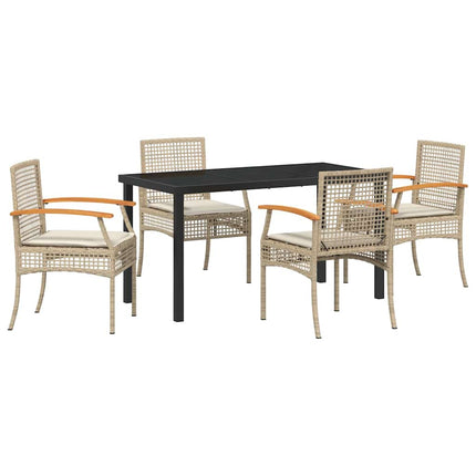 Garden Dining Set with Cushion 5 pcs Beige and Black Rattan