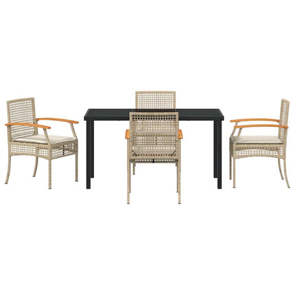 Garden Dining Set with Cushion 5 pcs Beige and Black Rattan