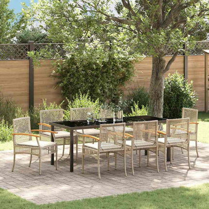 Garden Dining Set with Cushion 9 pcs Beige and Black Rattan