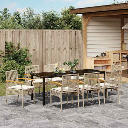 Garden Dining Set with Cushion 9 pcs Beige and Black Rattan