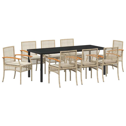 Garden Dining Set with Cushion 9 pcs Beige and Black Rattan