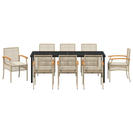 Garden Dining Set with Cushion 9 pcs Beige and Black Rattan