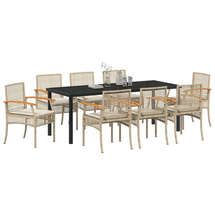 Garden Dining Set with Cushion 9 pcs Beige and Black Rattan