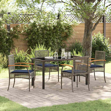 Garden Dining Set with Cushion 5 pcs Grey and Black Rattan
