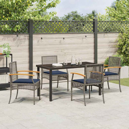 Garden Dining Set with Cushion 5 pcs Grey and Black Rattan