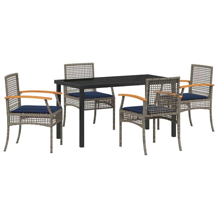 Garden Dining Set with Cushion 5 pcs Grey and Black Rattan