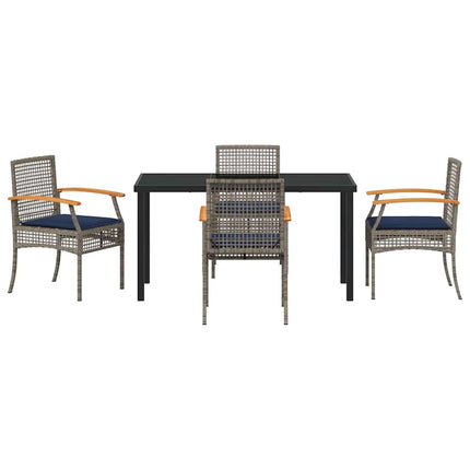 Garden Dining Set with Cushion 5 pcs Grey and Black Rattan