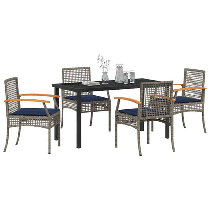 Garden Dining Set with Cushion 5 pcs Grey and Black Rattan