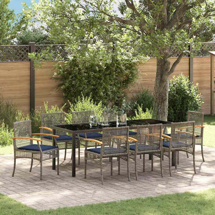 Garden Dining Set with Cushion 9 pcs Grey and Black Rattan