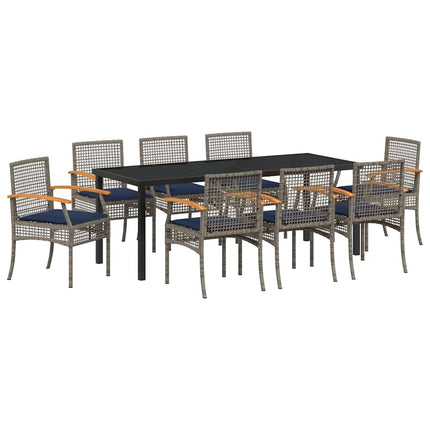 Garden Dining Set with Cushion 9 pcs Grey and Black Rattan