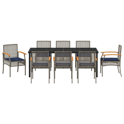 Garden Dining Set with Cushion 9 pcs Grey and Black Rattan