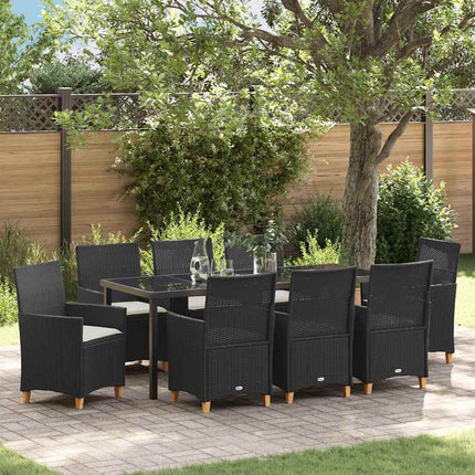 Garden Dining Set 9 pcs Black Poly Rattan
