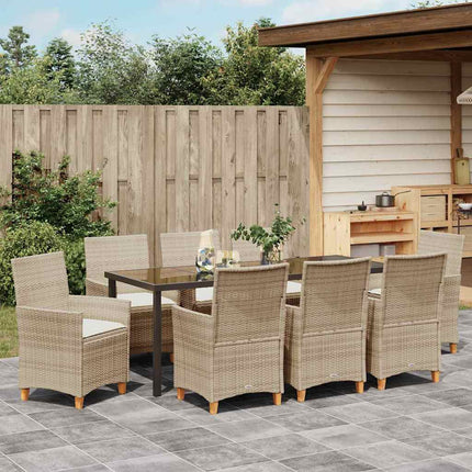 Garden Dining Set 9 pcs Beige Poly Rattan