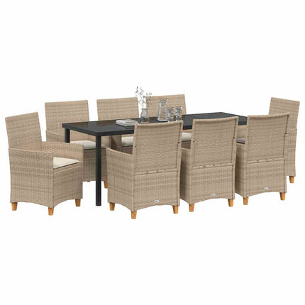 Garden Dining Set 9 pcs Beige Poly Rattan