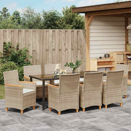 Garden Dining Set 9 pcs Beige Poly Rattan