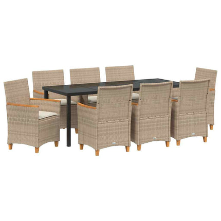 Garden Dining Set 9 pcs Beige Poly Rattan