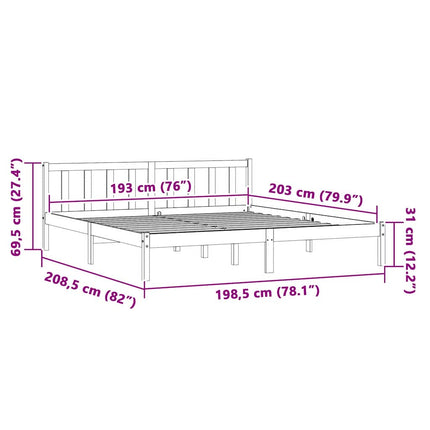 Bed Frame Natural 75.98 x 79.92 in Solid Pine Wood