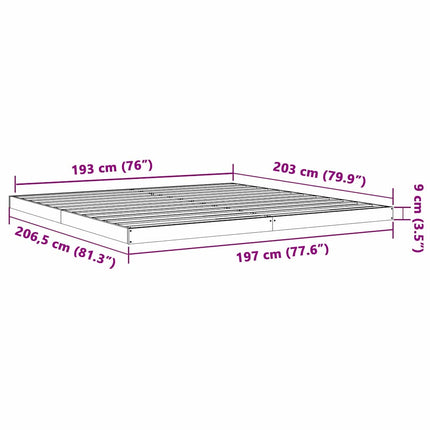Floor Bed Frame Natural 81.30 x 77.56 x 3.54 in Solid Pine Wood