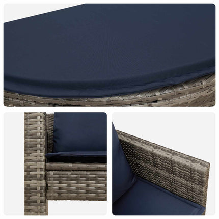 Garden Sofa with Cushion 8 pcs Grey and Navy Blue Poly Rattan