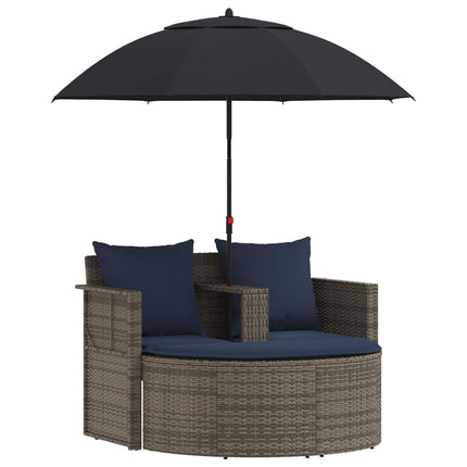 Garden Sofa with Cushion 8 pcs Grey and Navy Blue Poly Rattan