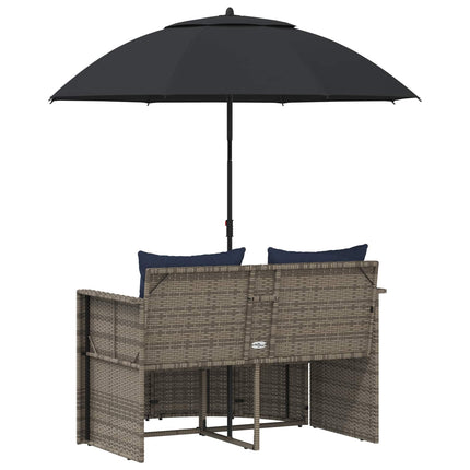 Garden Sofa with Cushion 8 pcs Grey and Navy Blue Poly Rattan