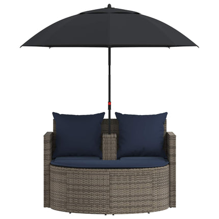 Garden Sofa with Cushion 8 pcs Grey and Navy Blue Poly Rattan