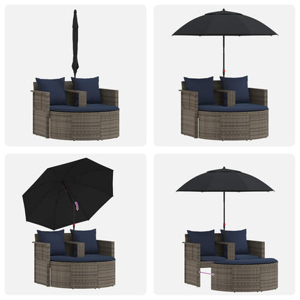 Garden Sofa with Cushion 8 pcs Grey and Navy Blue Poly Rattan