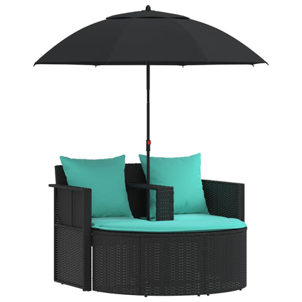 Garden Sofa with Cushion 8 pcs Black and Turquoise Poly Rattan