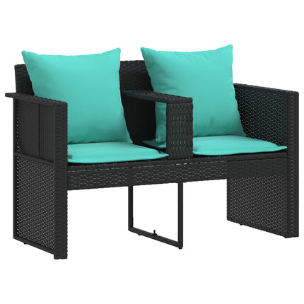 Garden Sofa with Cushion 8 pcs Black and Turquoise Poly Rattan