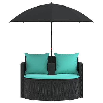 Garden Sofa with Cushion 8 pcs Black and Turquoise Poly Rattan